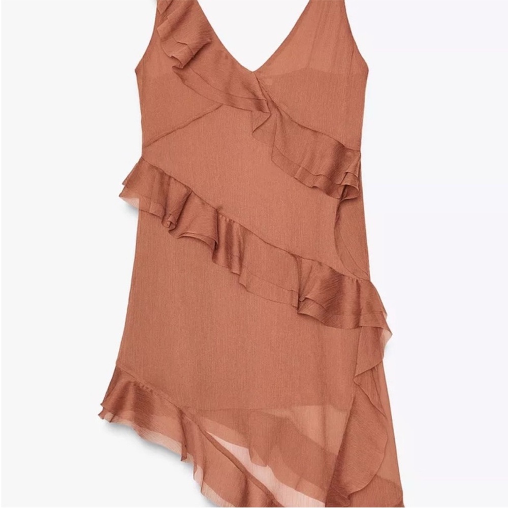 Zara Asymmetrical Ruffle Dress in Rust